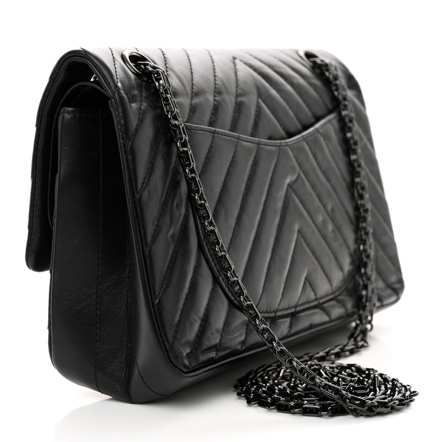 Aged Calfskin Chevron Quilted 2.55 Reissue 225 Flap So Black