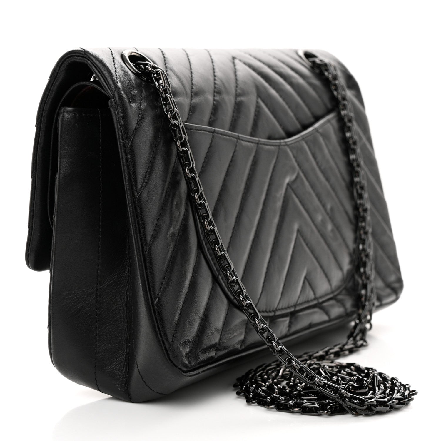 Chanel Aged Calfskin Chevron Quilted 2.55 Reissue 225 Flap So Black 3 of 15