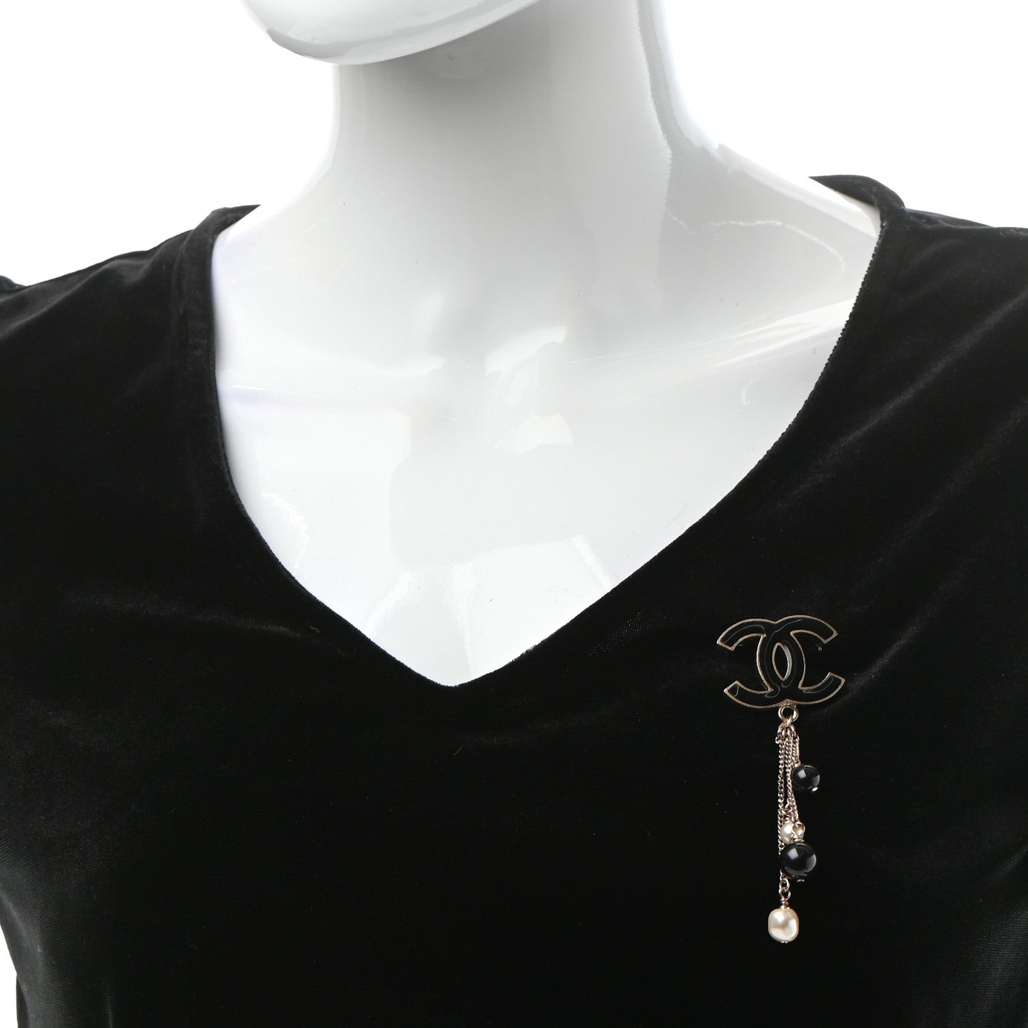 Chanel Enamel Pearl Beaded Drop Brooch Gold Black 2 of 4