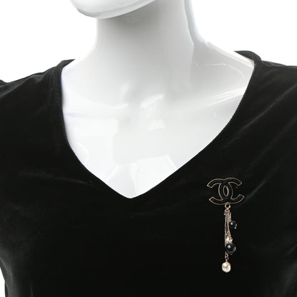 Chanel Enamel Pearl Beaded Drop Brooch Gold Black 2 of 4