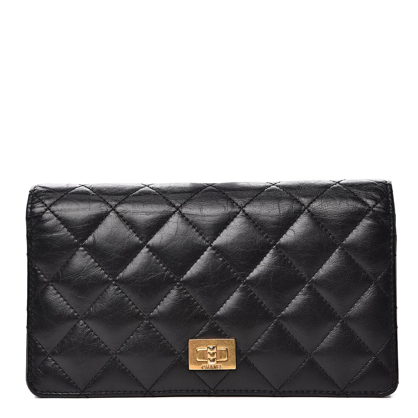 Aged Calfskin Quilted Reissue Yen Wallet Black