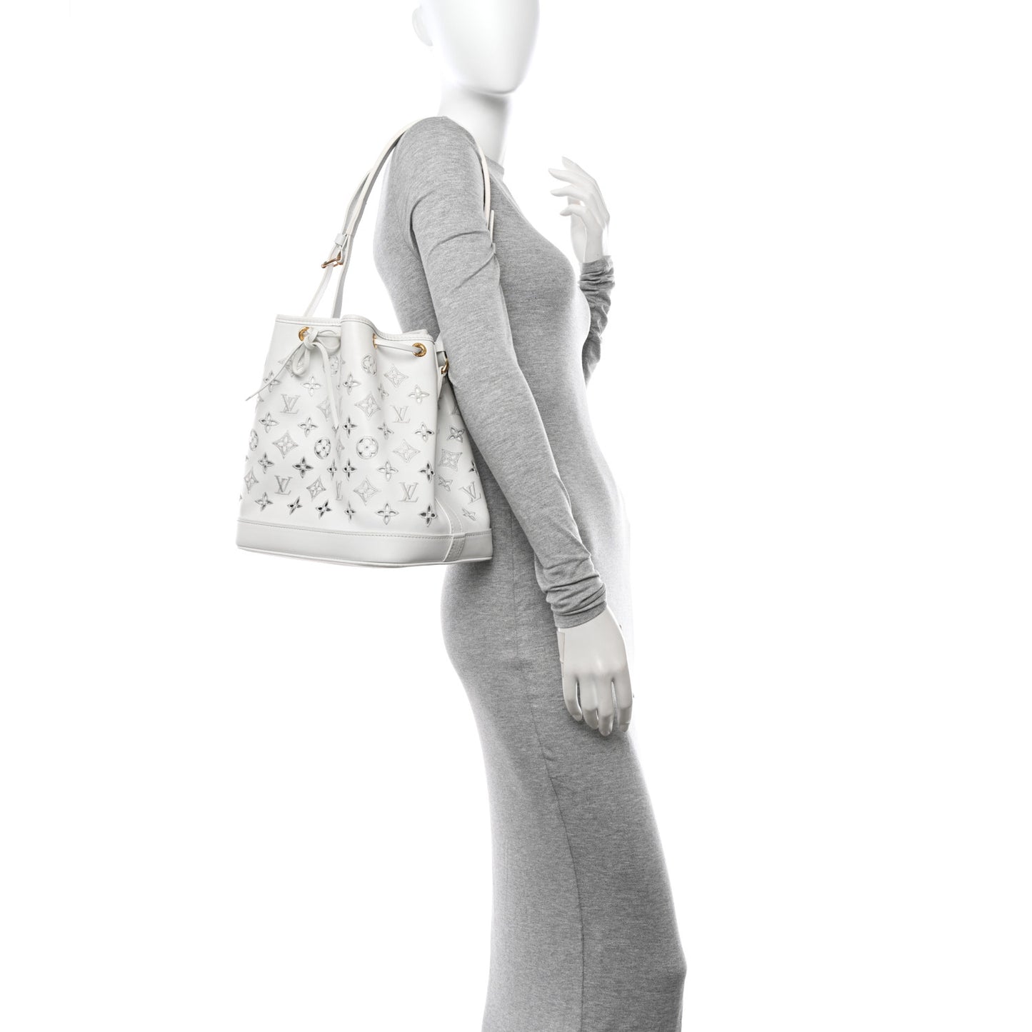 Calfskin Monogram Cutout Petit Noe White