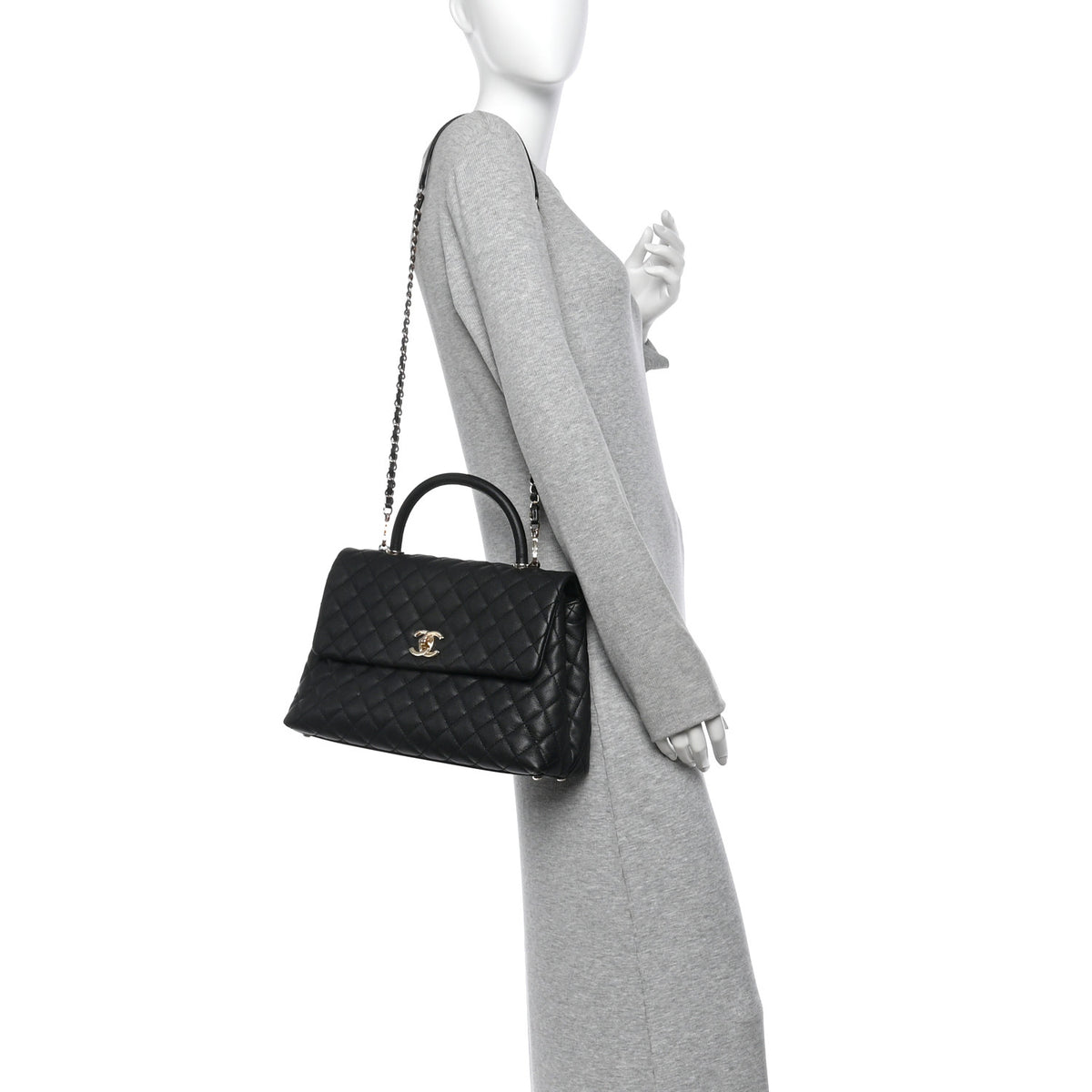 Caviar Quilted Medium Coco Handle Flap Black