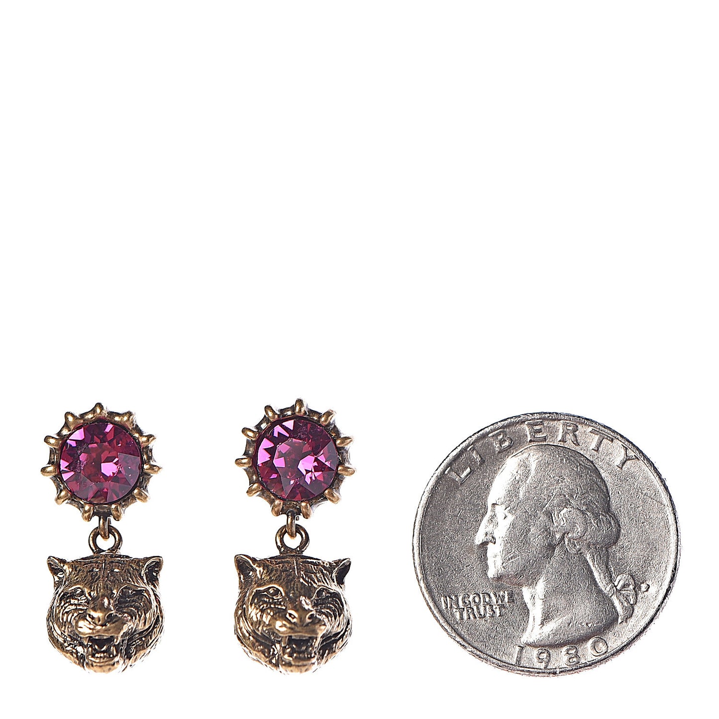 Metal Crystal Feline Earrings Aged Gold