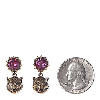 Gucci Metal Crystal Feline Earrings Aged Gold 2 of 4