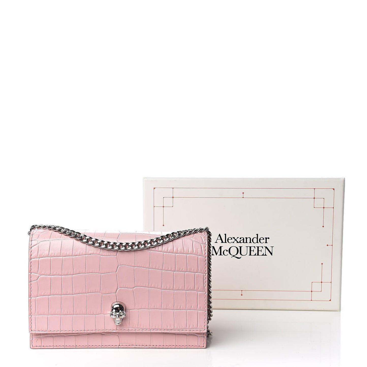 Calfskin Crocodile Embossed Skull Mini Crossbody Bag Pink