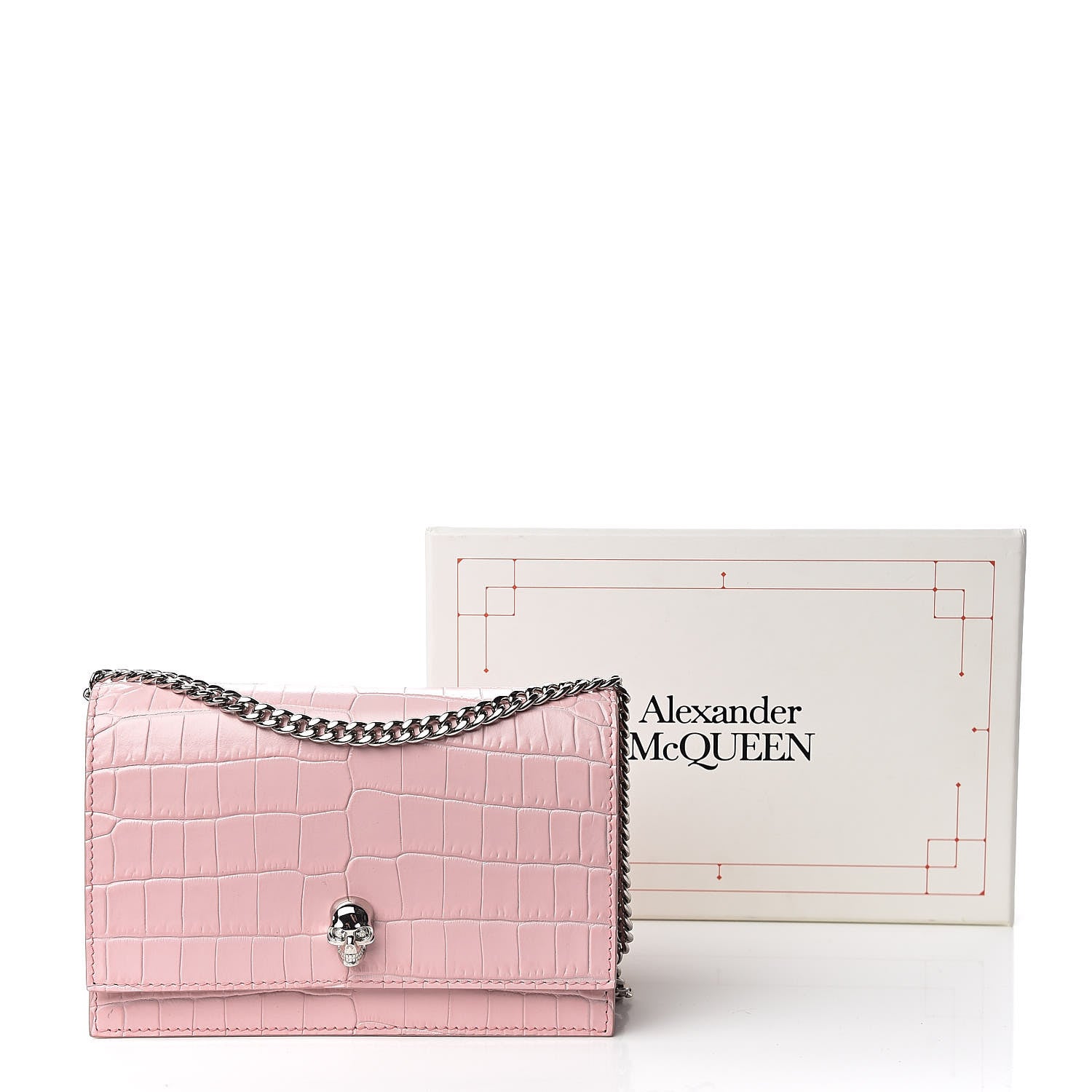 Alexander McQueen Calfskin Crocodile Embossed Skull Mini Crossbody Bag Pink 11 of 11