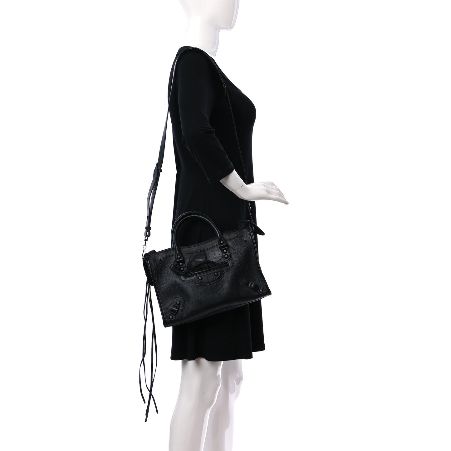 Matte Supple Lambskin Crocodile Embossed Classic Black Hardware S City Black