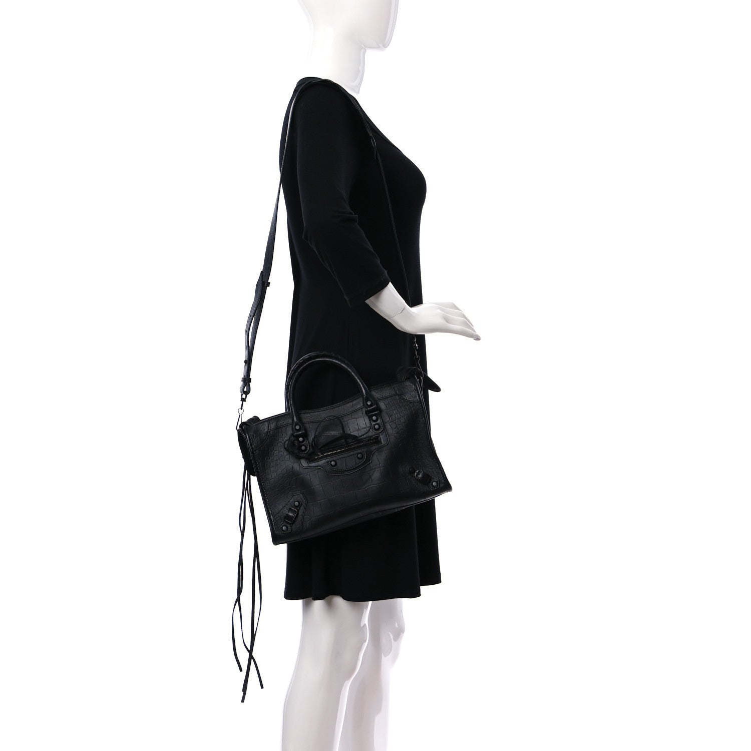Balenciaga Matte Supple Lambskin Crocodile Embossed Classic Black Hardware S City Black 2 of 12