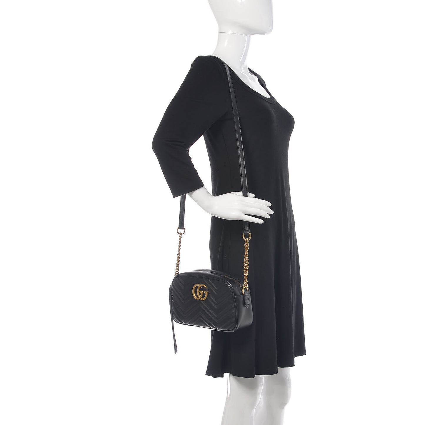 Calfskin Matelasse Small GG Marmont Chain Shoulder Bag Black