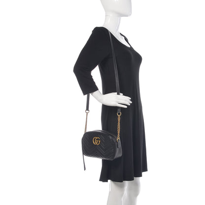 Gucci Calfskin Matelasse Small GG Marmont Chain Shoulder Bag Black 2 of 10