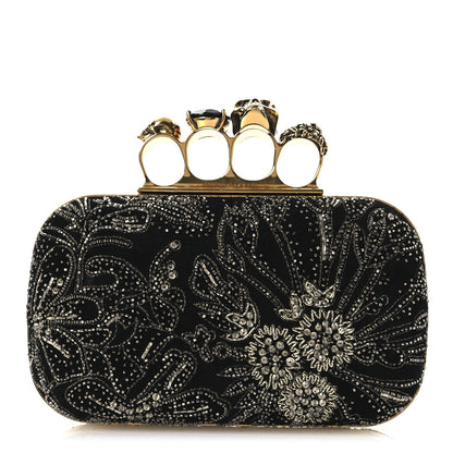 Alexander McQueen Suede Embroidered Knuckle Box Clutch Black 1 of 12