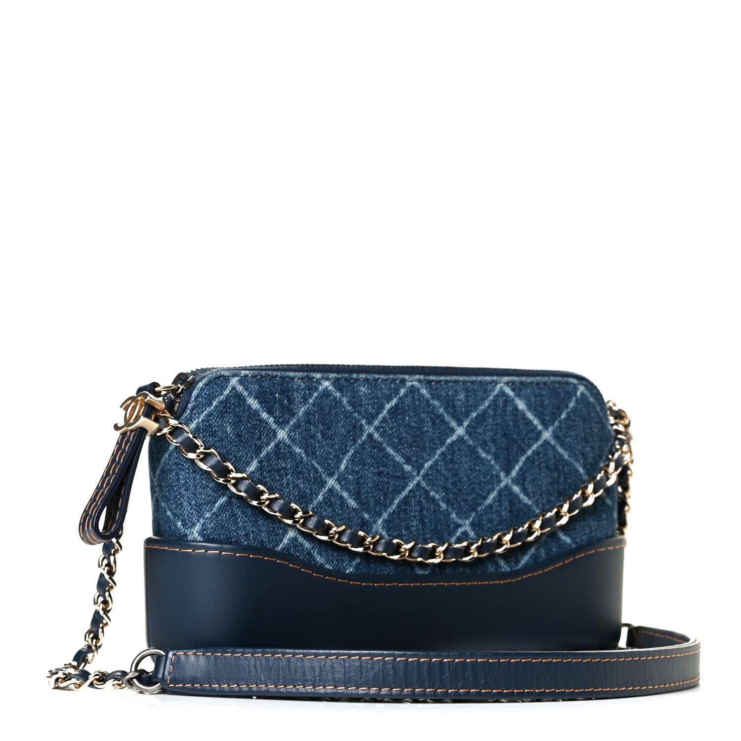 Chanel Denim Calfskin Quilted Small Gabrielle Clutch With Chain Blue 3 of 7