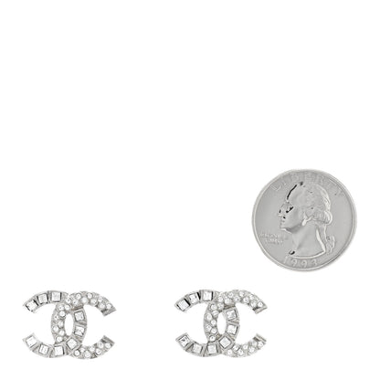 Chanel Baguette Crystal CC Earrings Silver 2 of 4