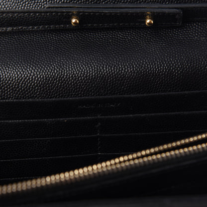 Saint Laurent Grain De Poudre Matelasse Chevron Monogram Chain Wallet Black 6 of 9