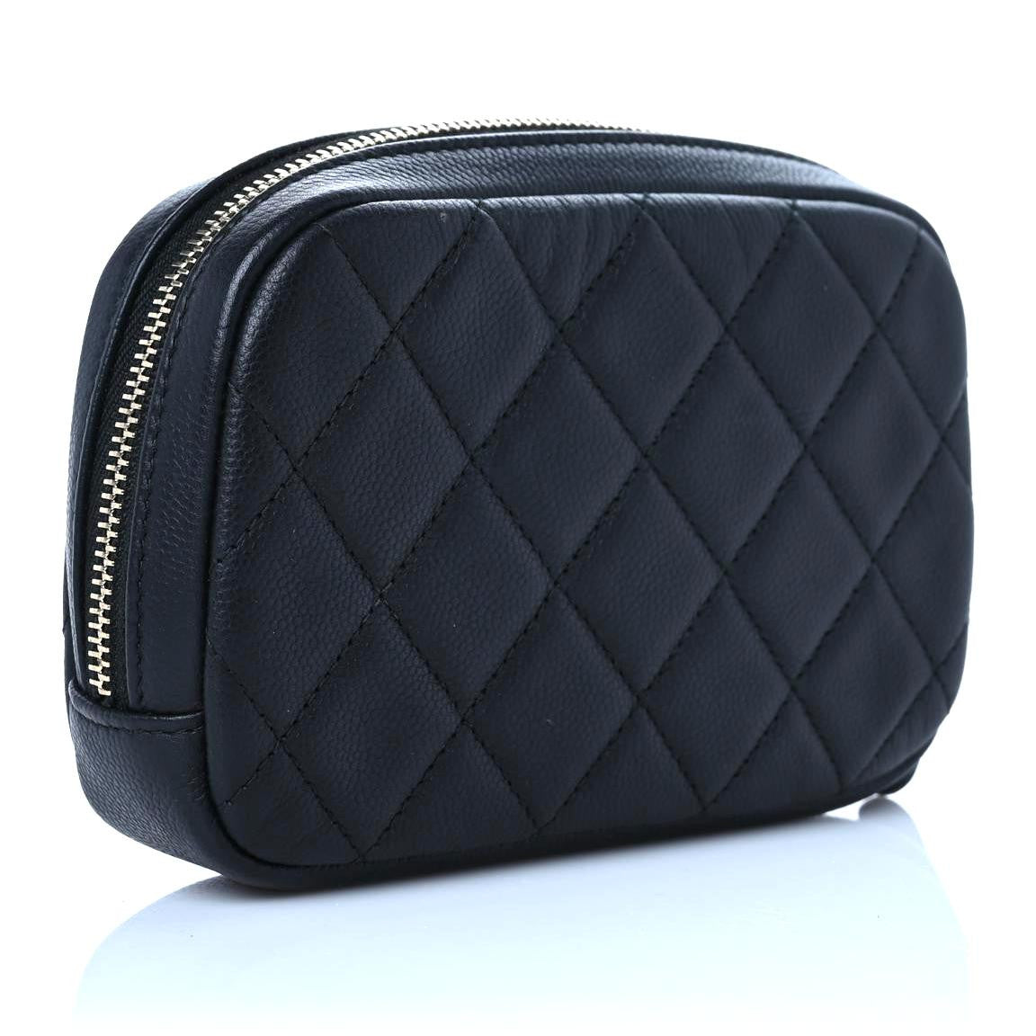 Chanel Caviar Quilted Small Curvy Pouch Cosmetic Case Black 3 of 13