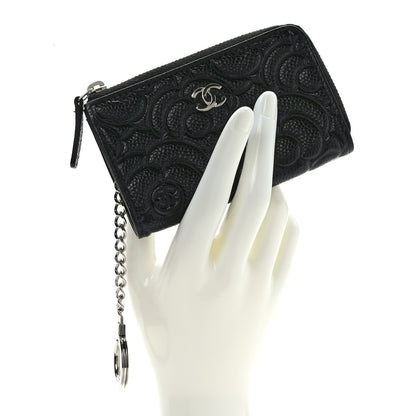 Chanel Caviar Camellia Embossed Key Holder Case Black 2 of 8