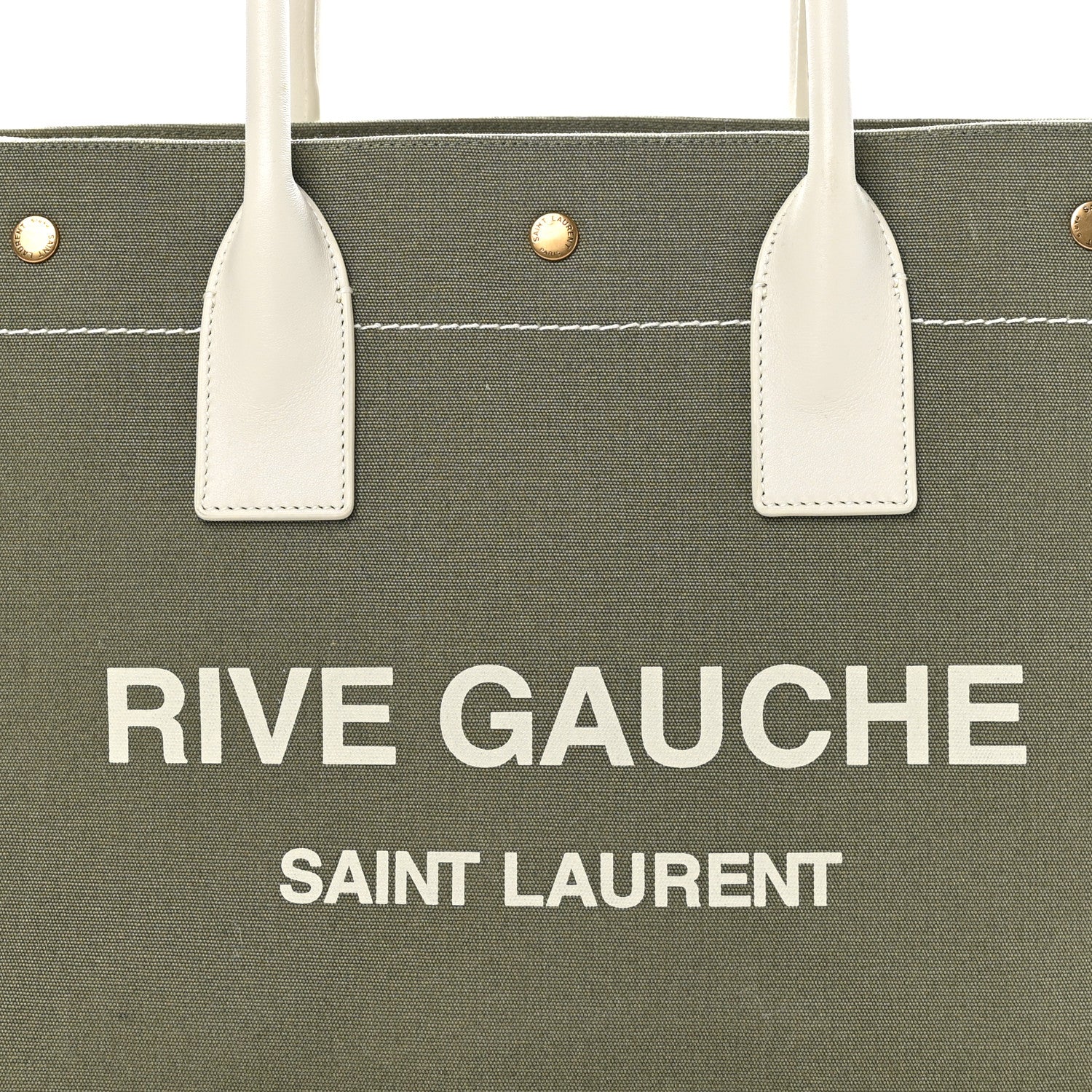 Saint Laurent Linen Calfskin Small Rive Gauche Tote Military Green Blanc Vintage 8 of 12