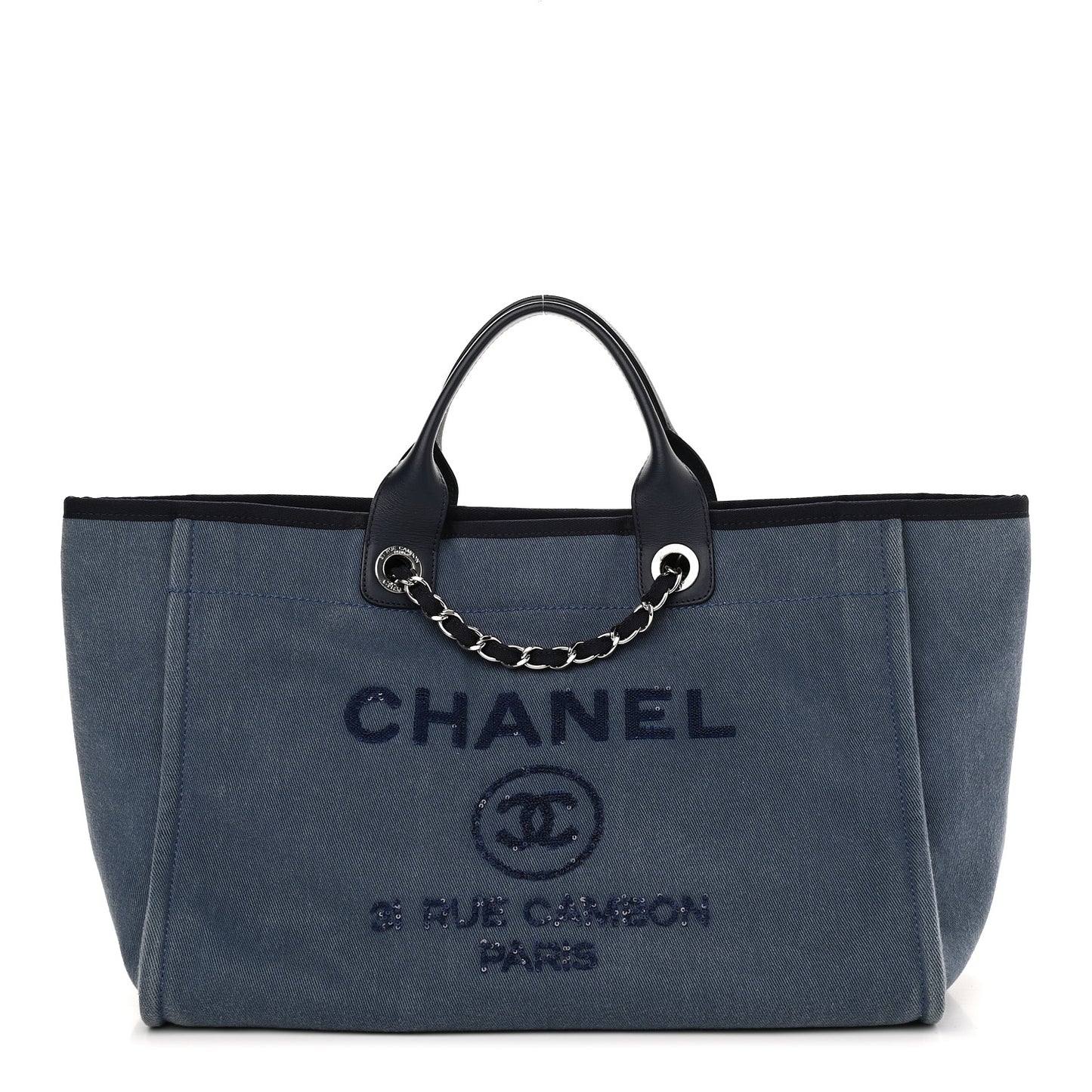 Canvas Sequin Medium Deauville Tote Navy