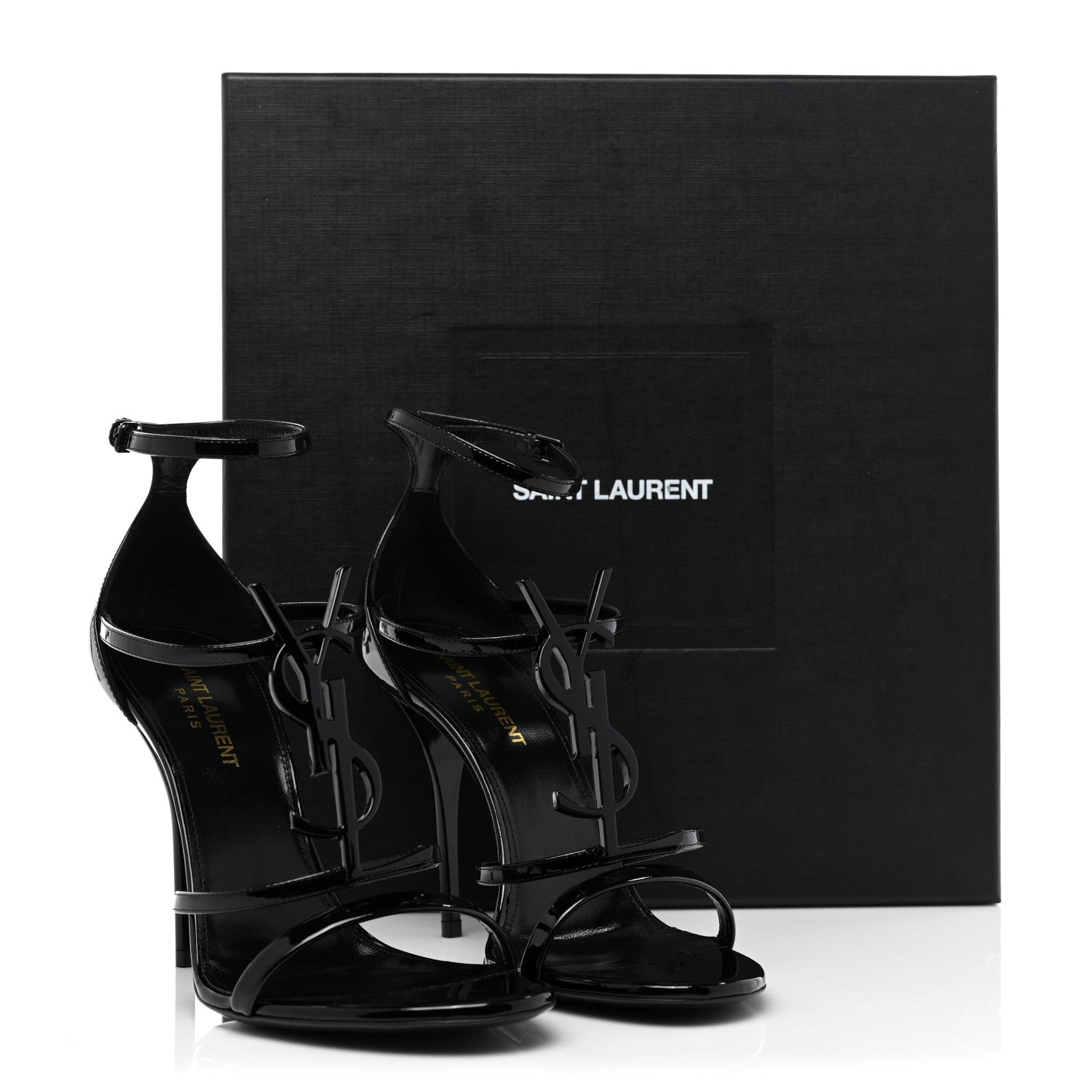 Saint Laurent Patent Cassandra 100 Ankle Strap Sandals 38.5 Black 11 of 11