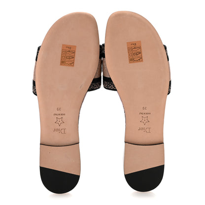 Christian Dior Canvas Rose Mutabilis Embroidered Dway Flat Slide Sandals 39 Fard Black 6 of 9