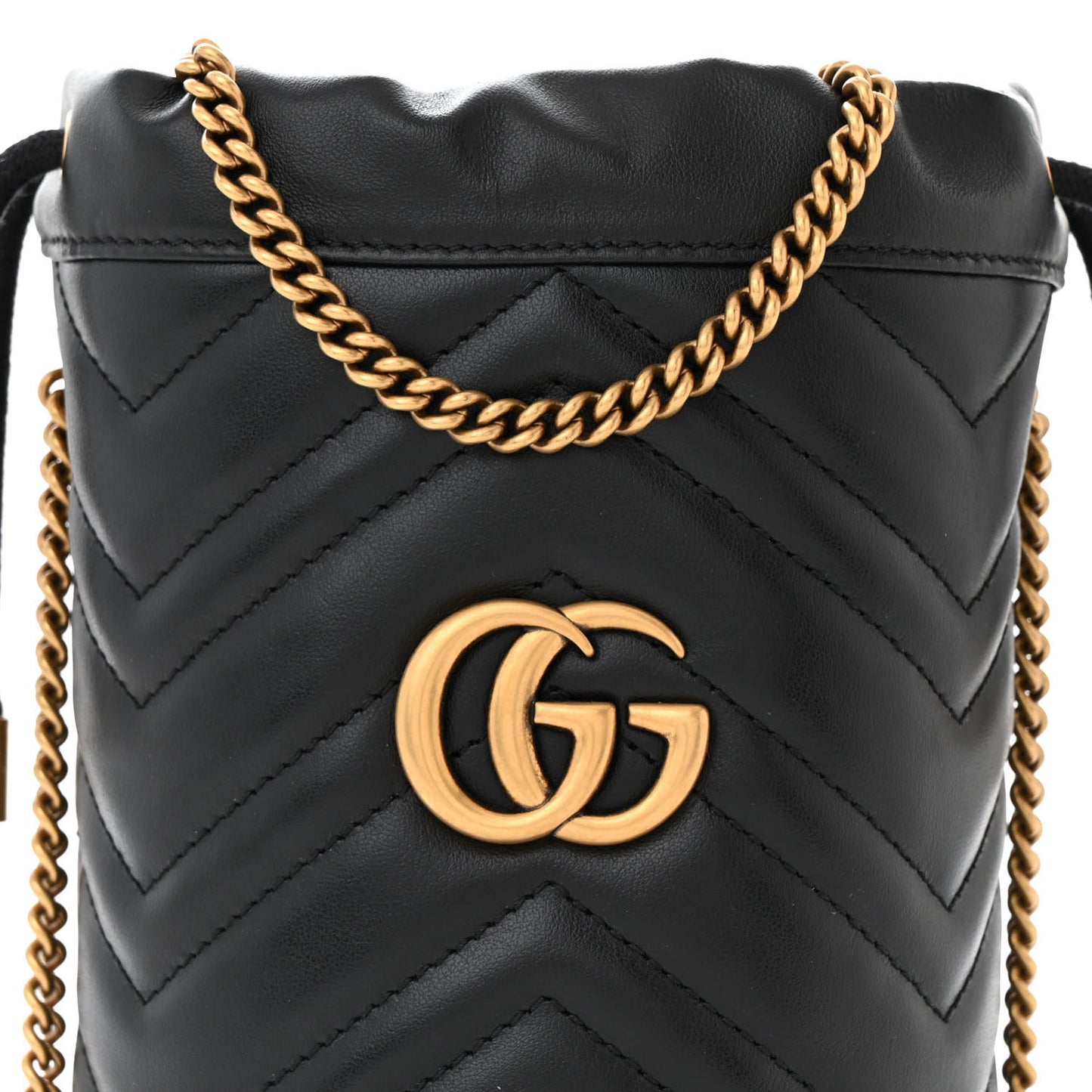 Calfskin Matelasse Mini GG Marmont 2.0 Bucket Bag Black