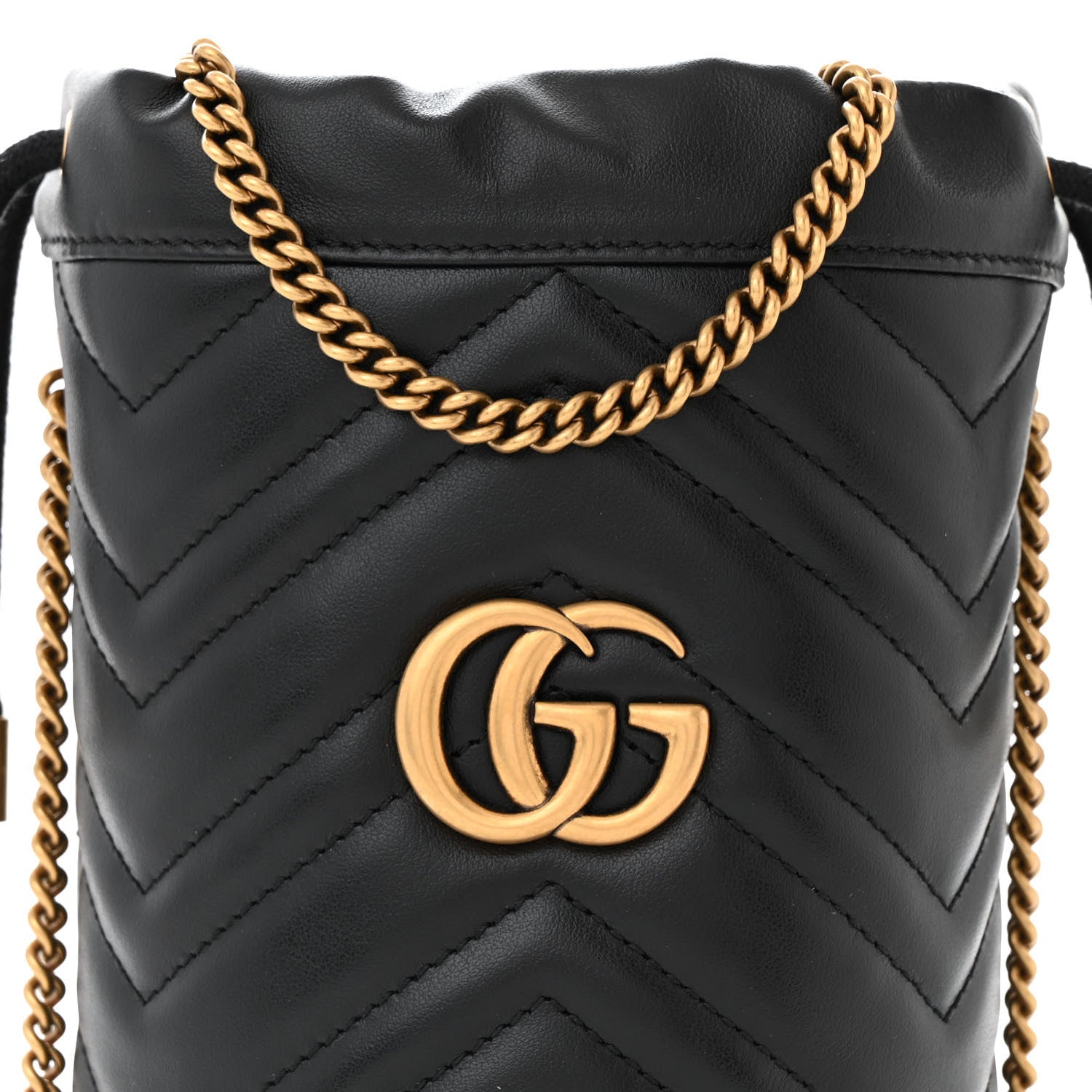 Gucci Calfskin Matelasse Mini GG Marmont 2.0 Bucket Bag Black 8 of 12