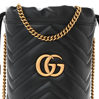 Gucci Calfskin Matelasse Mini GG Marmont 2.0 Bucket Bag Black 8 of 12