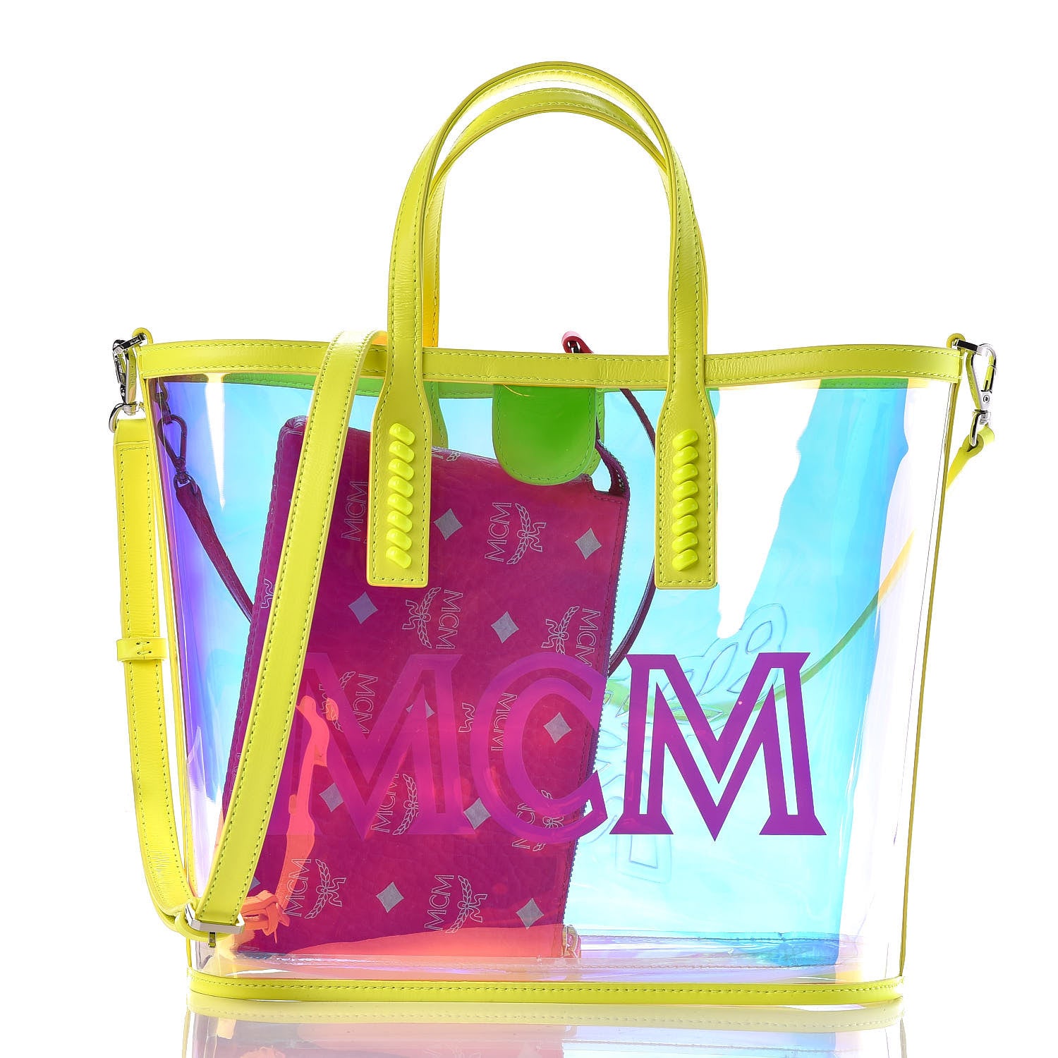 MCM Iridescent PVC Shopper Tote Neon Hologram 3 of 13