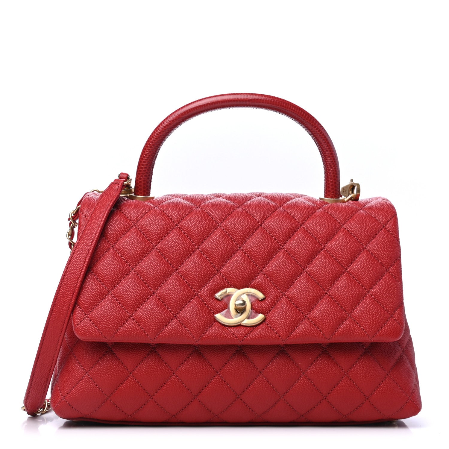 Chanel Caviar Lizard Embossed Quilted Small Coco Handle Flap Red 1 of 6