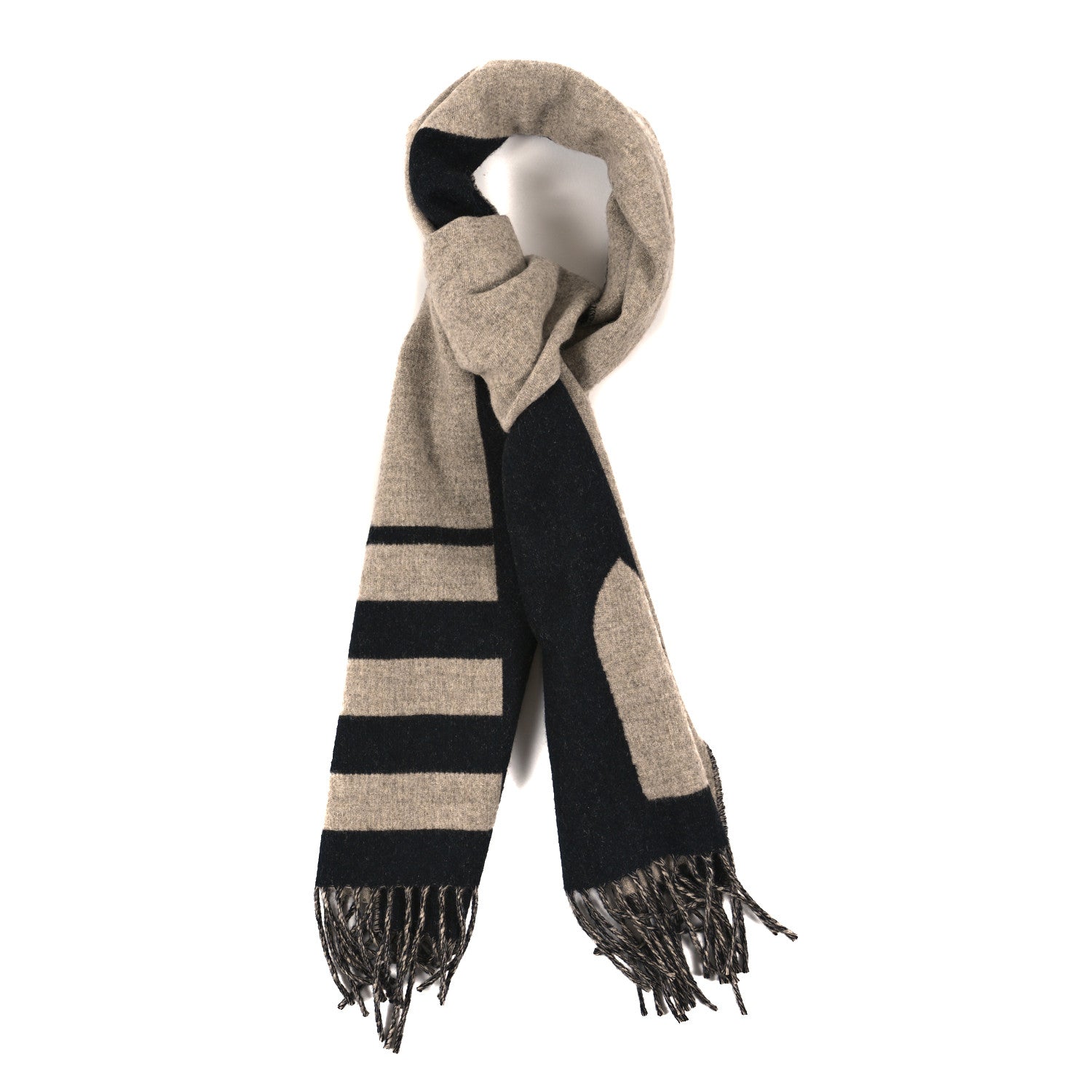 Hermes Cashmere Casaque Love Story Muffler Black Beige Chine 1 of 3