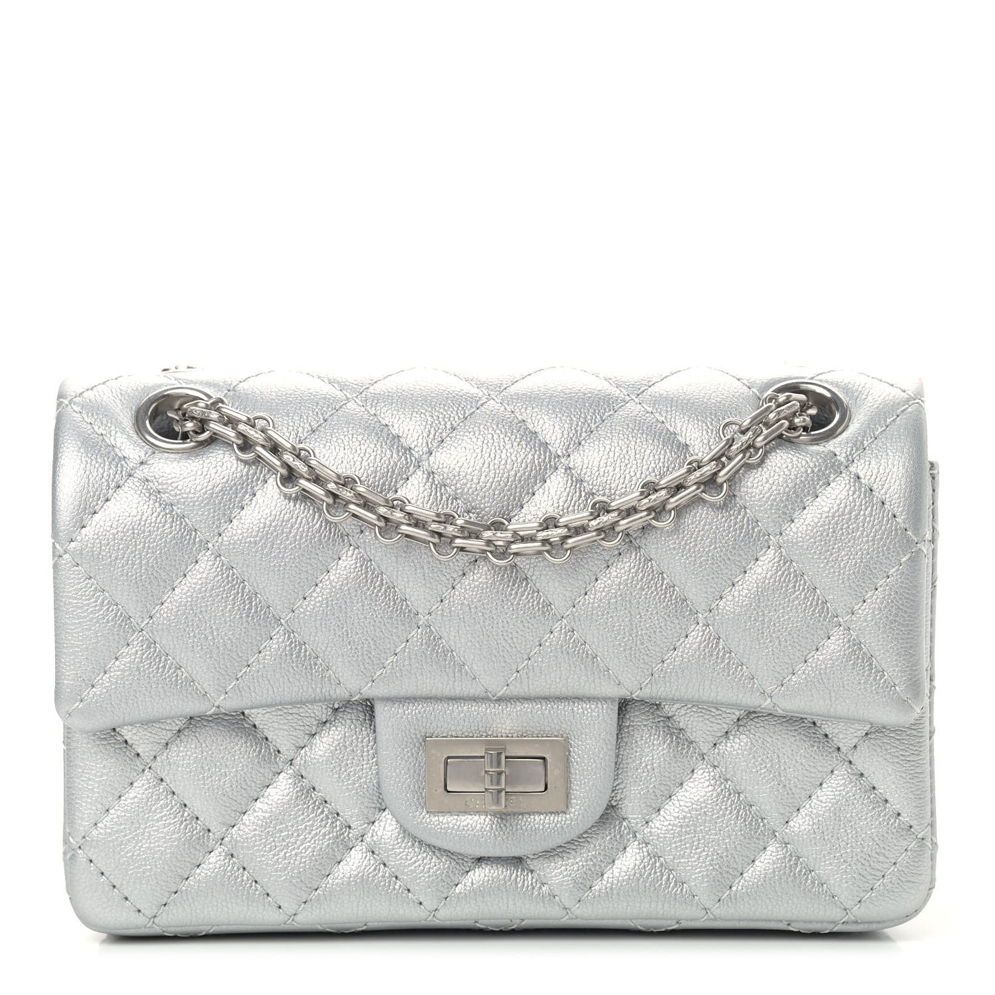 Metallic Grained Calfskin Quilted 2.55 Reissue Mini Flap Silver