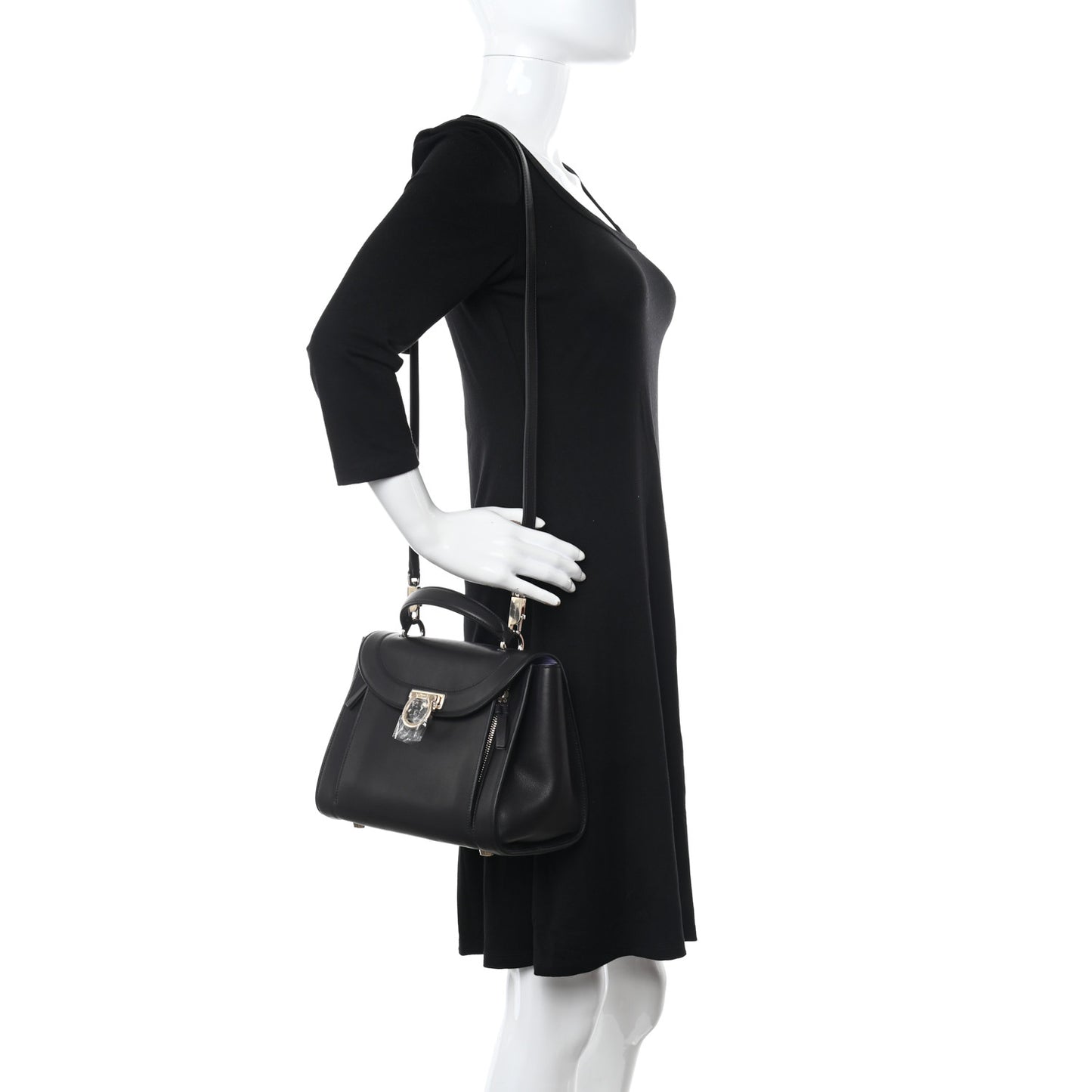 Calfskin Sofia Rainbow Top Handle Bag Black