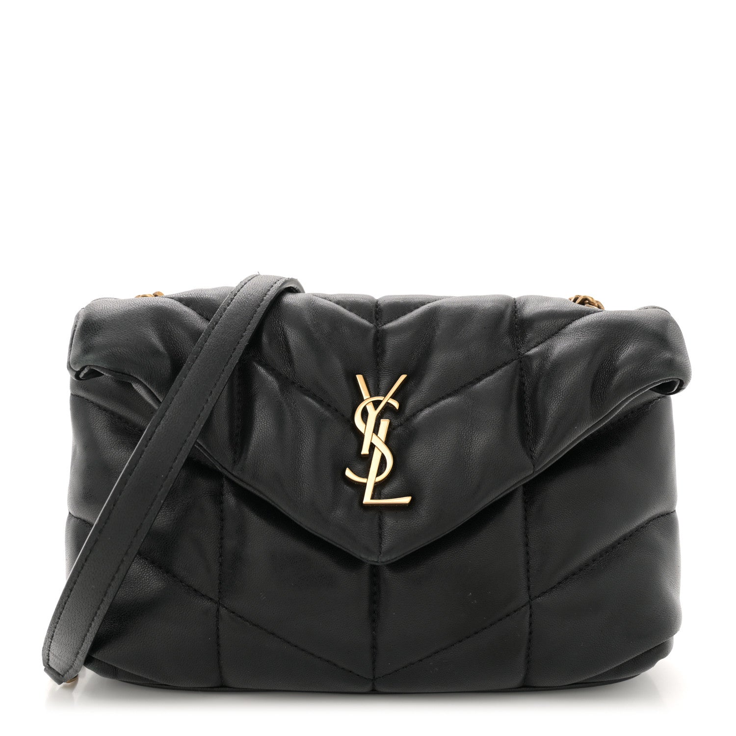 Saint Laurent Lambskin Quilted Toy Loulou Puffer Monogram Chain Satchel Black 1 of 13