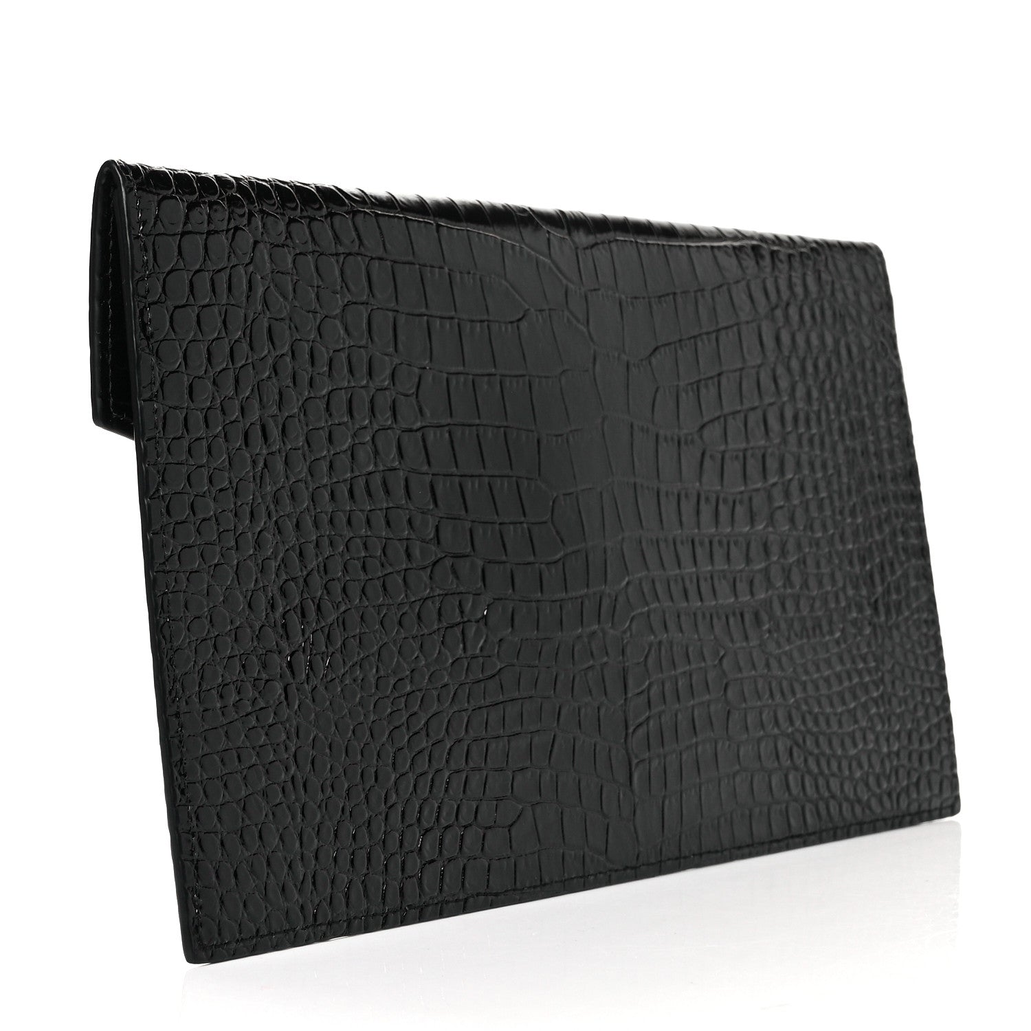 Saint Laurent Calfskin Crocodile Embossed Uptown Monogram Clutch Black 3 of 9