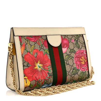 Gucci GG Supreme Monogram Flora Web Small Ophidia Chain Shoulder Bag White 3 of 14