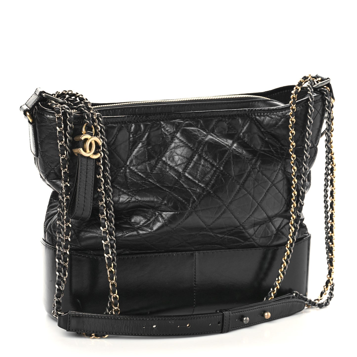 Aged Calfskin Quilted Large Gabrielle Hobo Black