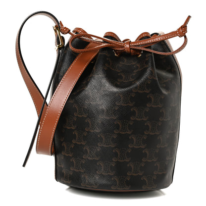 Celine Triomphe Canvas Calfskin Small Drawstring Bucket Bag Tan 1 of 13