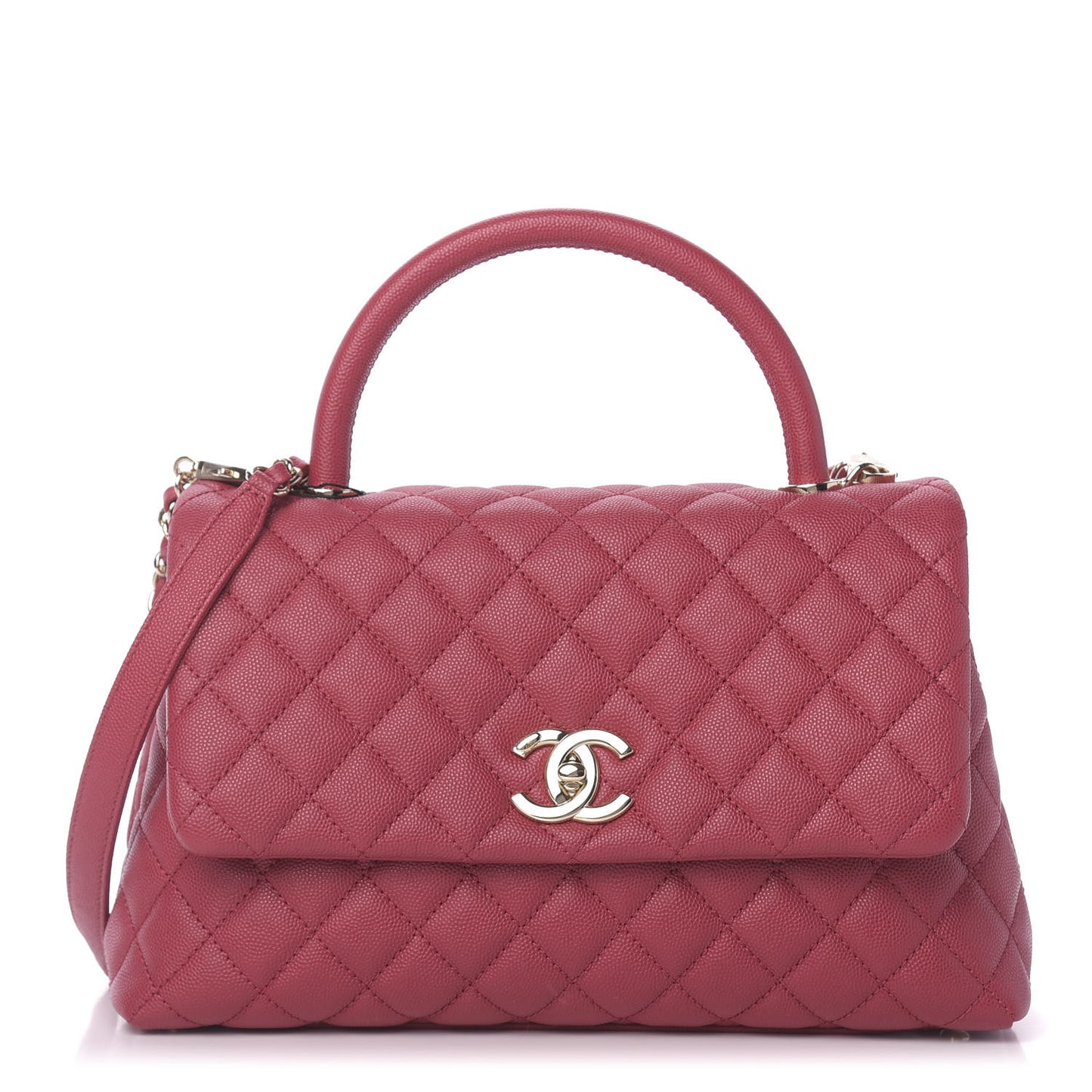 Caviar Quilted Small Coco Handle Flap Dark Pink