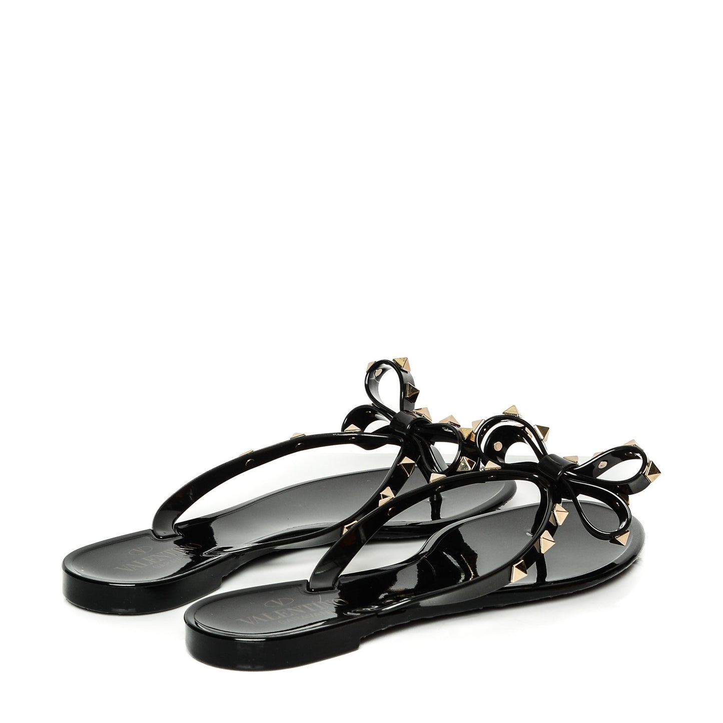 PVC Jelly Rockstud Bow Thong Sandals 39 Black