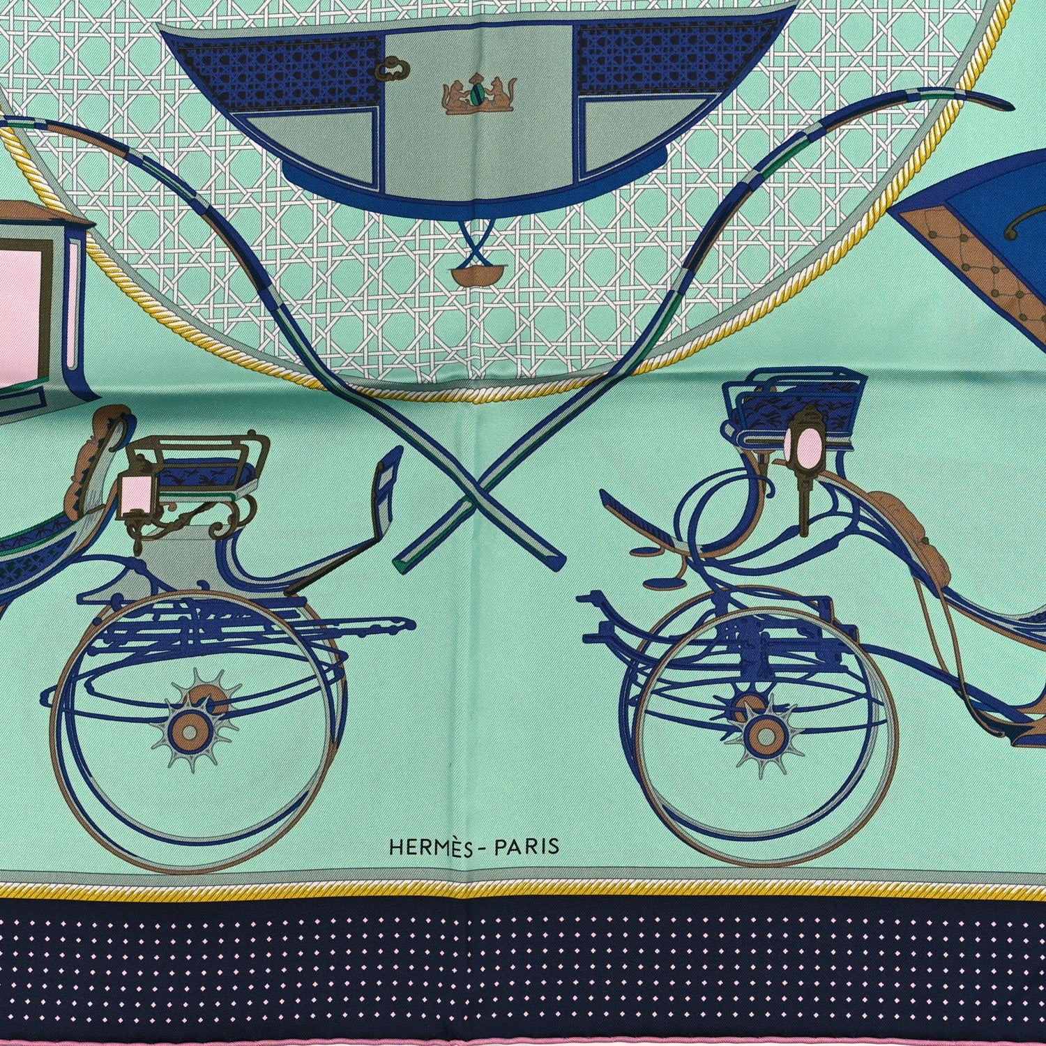 Hermes Silk Les Voitures A Transformation Scarf 90 Vert Jade Marine Rose 2 of 3