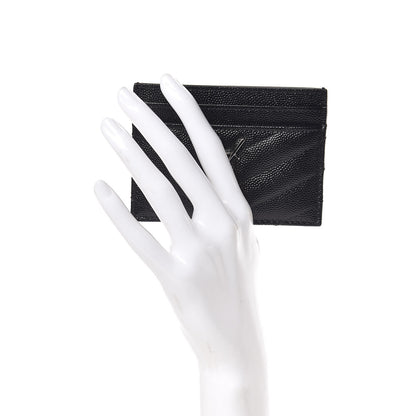 Saint Laurent Grain De Poudre Matelasse Chevron Monogram Credit Card Case Black 2 of 7