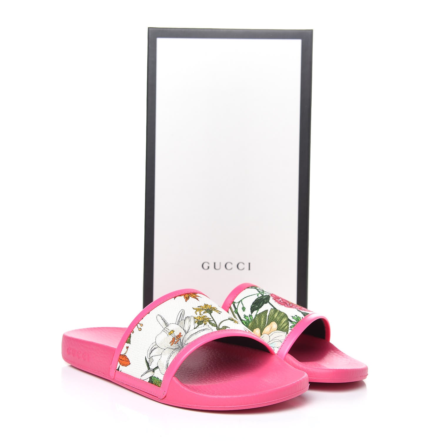 Gucci Canvas Flora Print Slide Sandals 38 Fluorescent Fuchsia 8 of 8