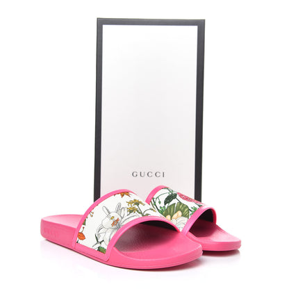 Gucci Canvas Flora Print Slide Sandals 38 Fluorescent Fuchsia 8 of 8