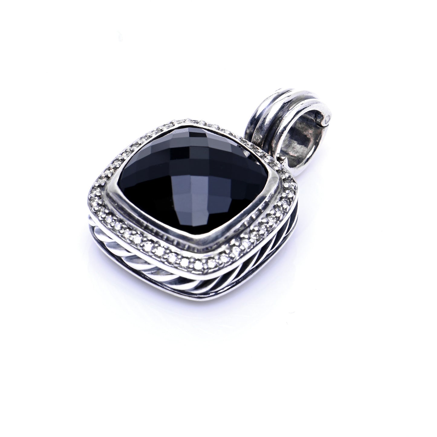 Sterling Silver Diamond Onyx 14mm Albion Enhancer Pendant