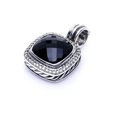David Yurman Sterling Silver Diamond Onyx 14mm Albion Enhancer Pendant 3 of 5