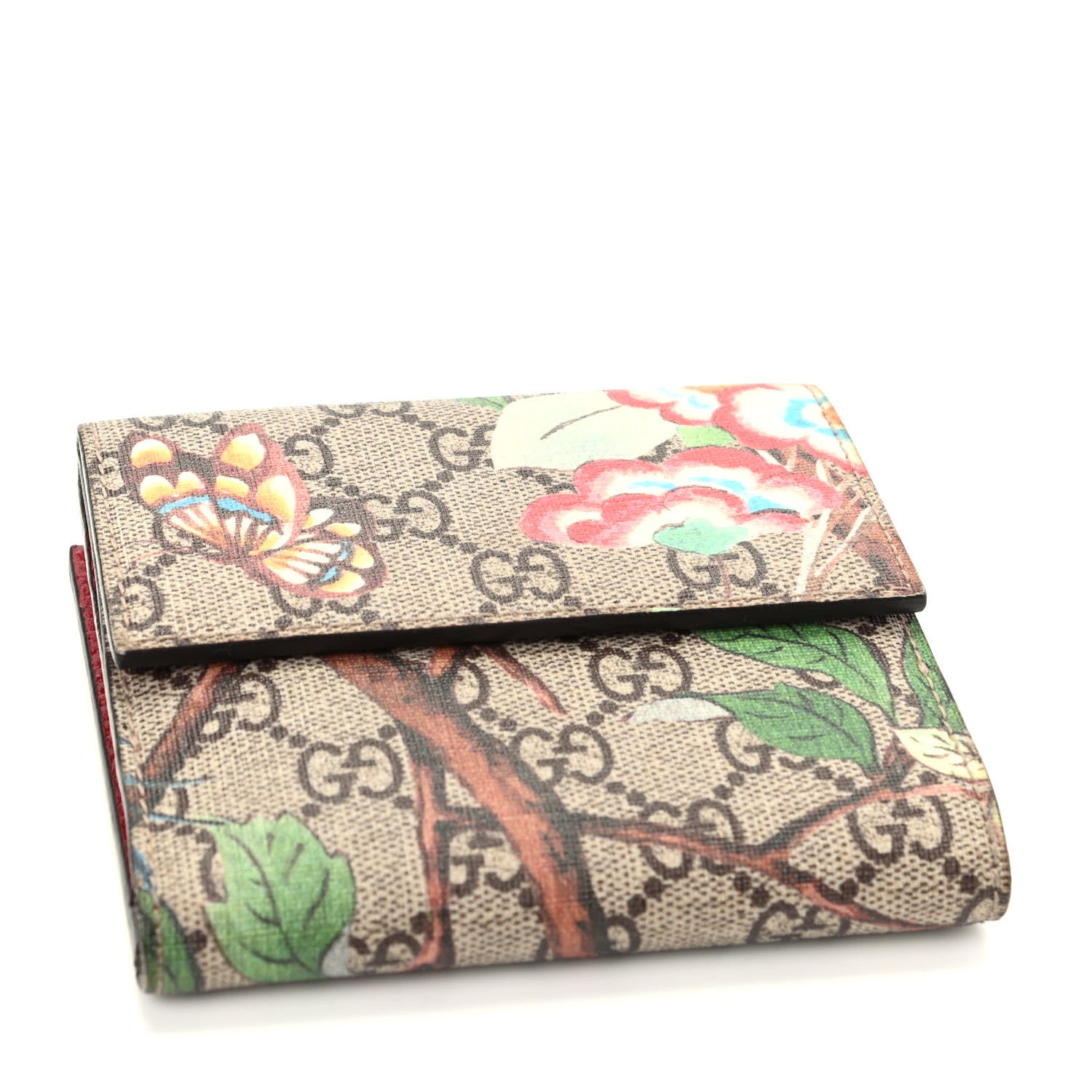 Gucci GG Supreme Monogram Tian French Flap Wallet Beige Multicolor Red 4 of 7