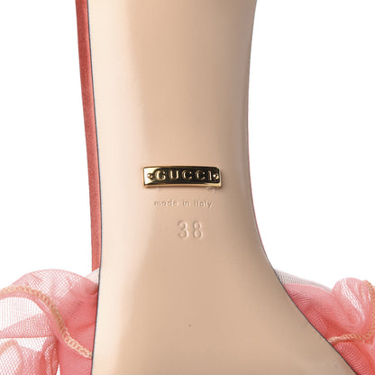 Gucci Tulle Ruffle Low Heel Slide Sandals 38 Peach White 6 of 9