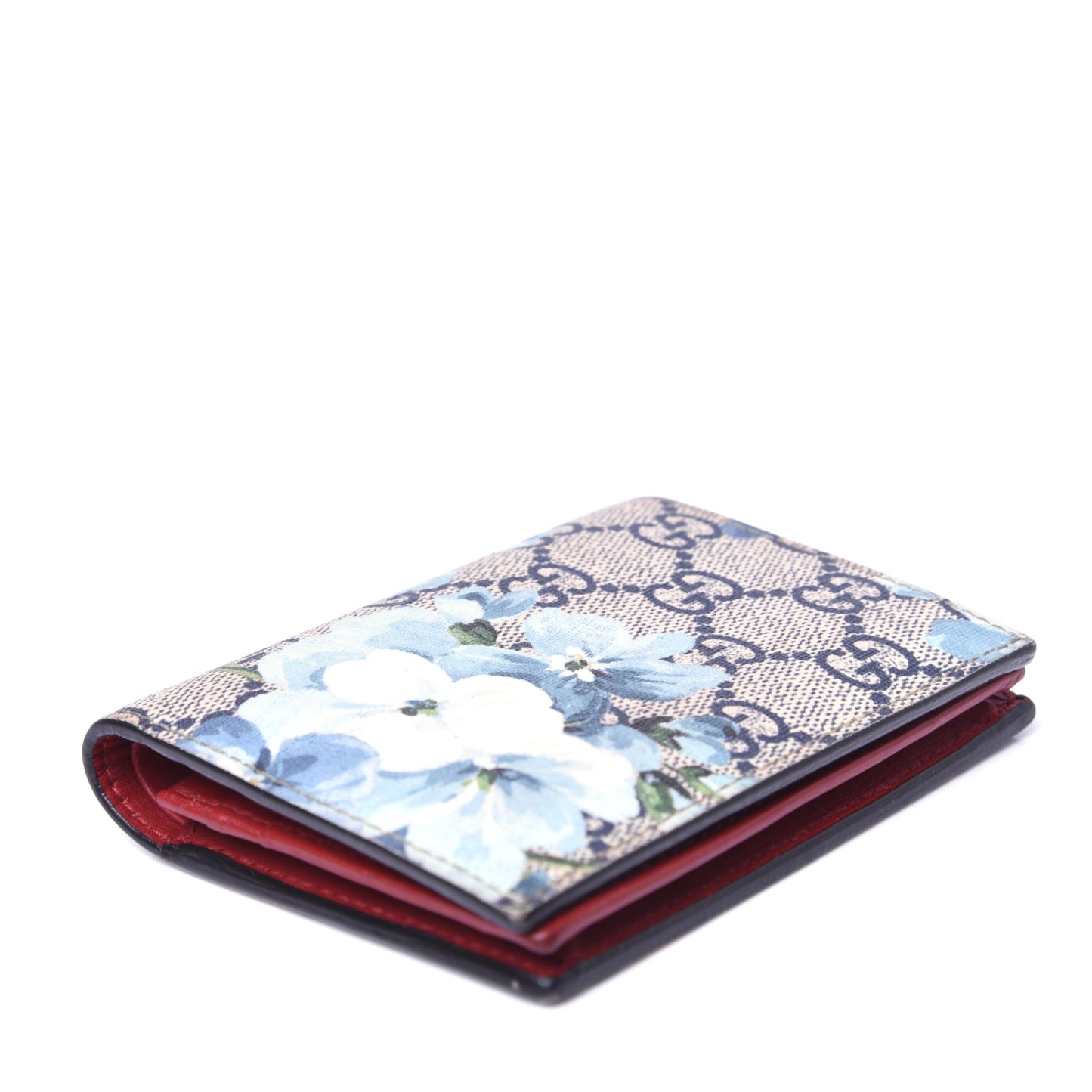 GG Supreme Monogram Blooms Card Case Beige Blue Navy Hibiscus Red