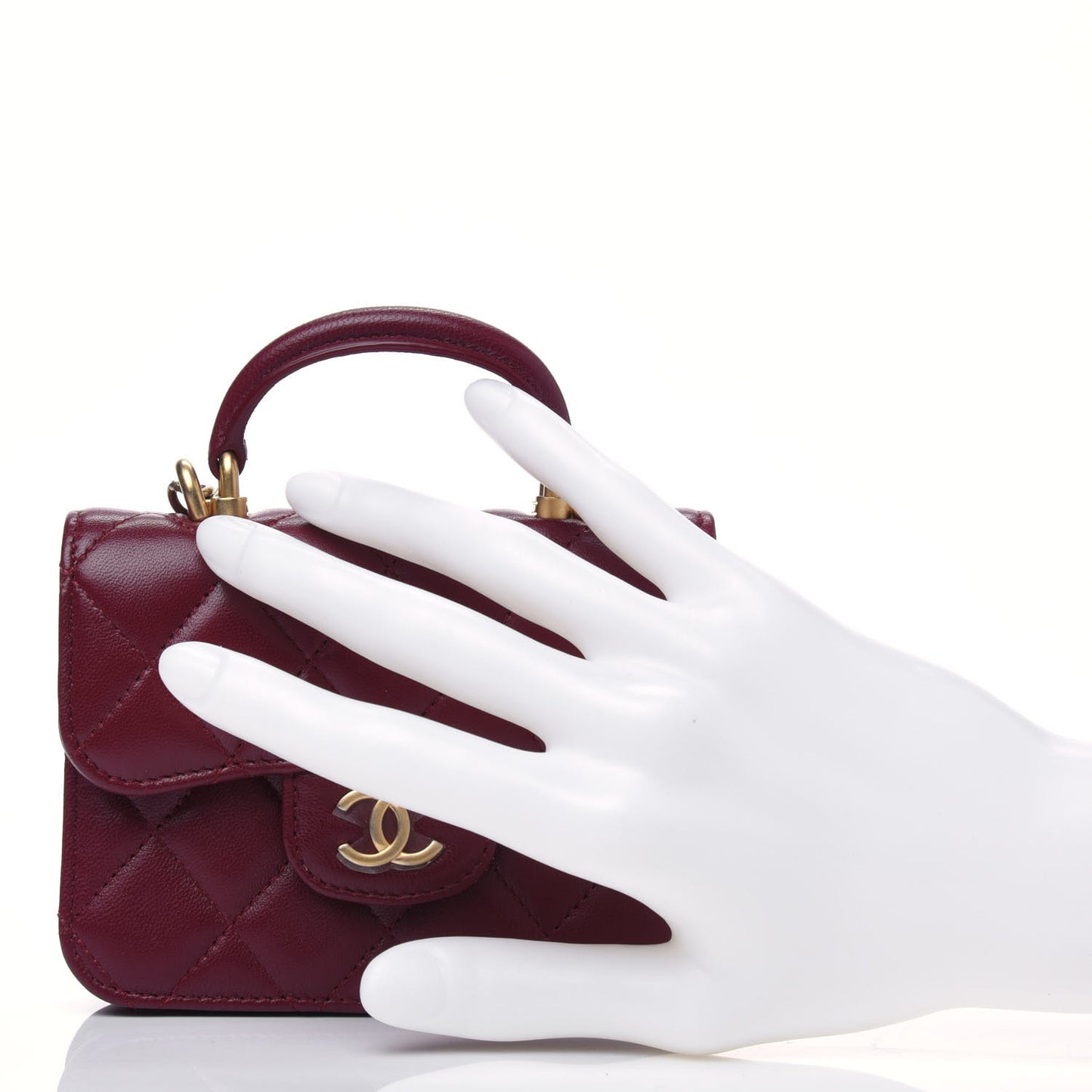 Lambskin Quilted Top Handle Flap Coin Purse With Chain Burgundy